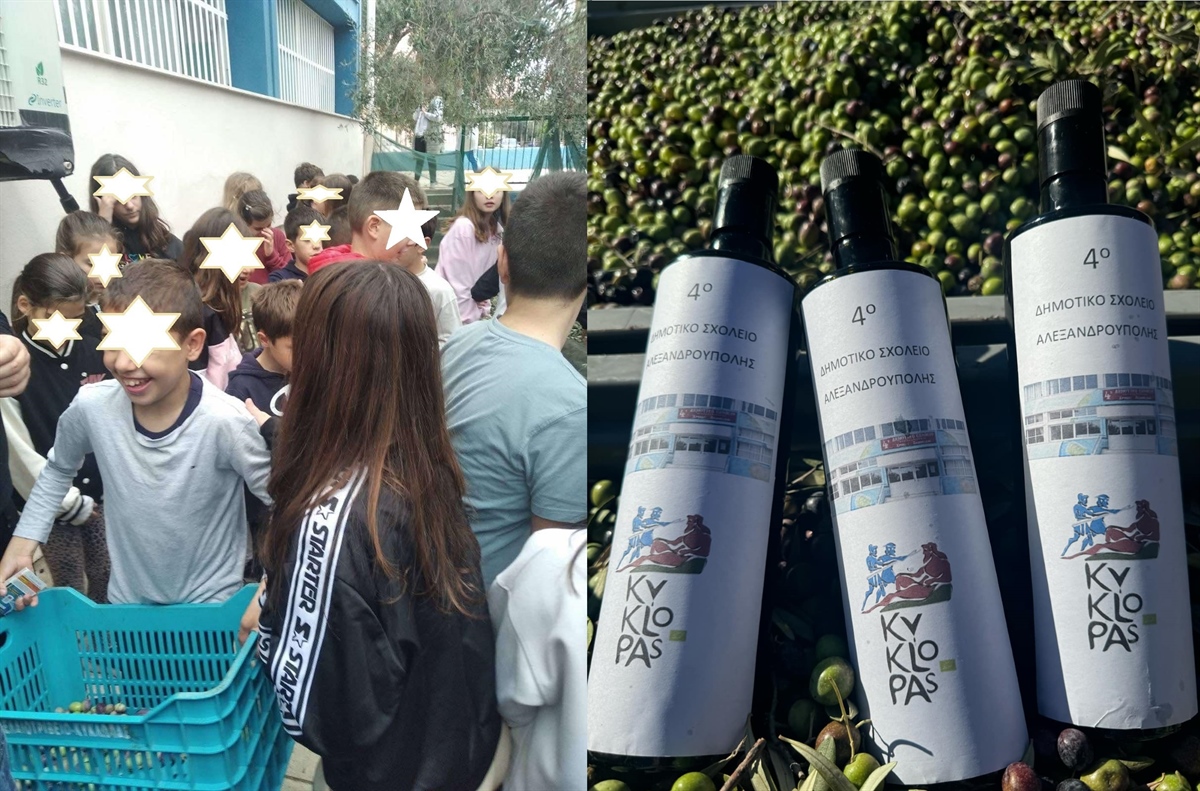 Kyklopas Olive Mill offered children the olive oil which was produced from the olives of their school yard, with the goal of distributing it to families in need.