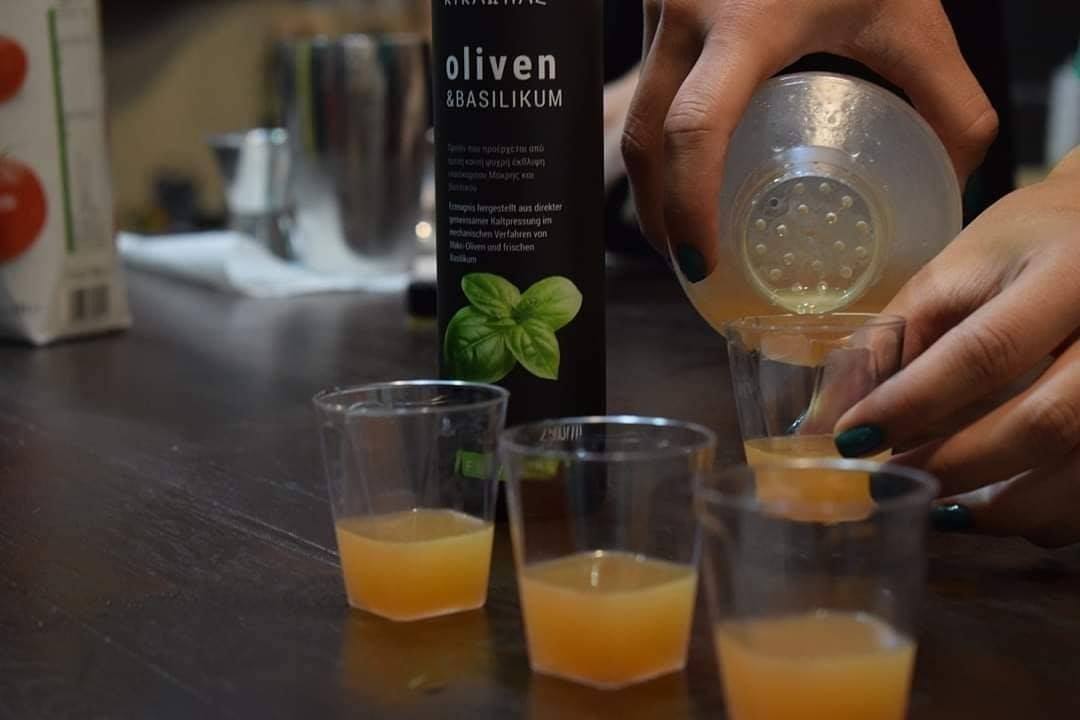 Amazing summer cocktail with Basil oil dressing!
